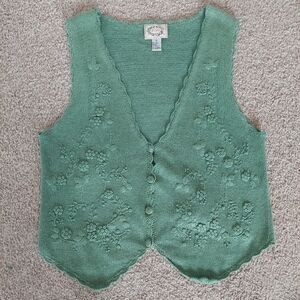 Erika Green Knit Floral Embroidered Vest